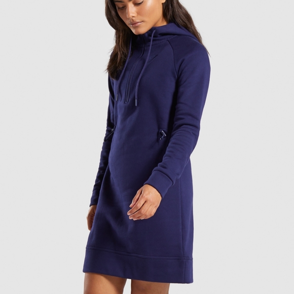 Gymshark Dresses & Skirts - Gymshark Navy Blue Slim Fit Hooded 1/4 Zip Dress